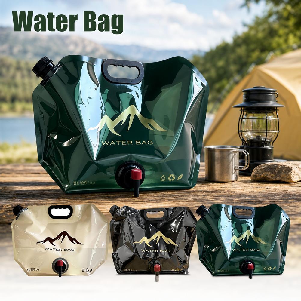 Camping Cooking Bag - ถังเก็บน้ำกลางแจ้งแบบพกพา 8 ลิตร ถุงน้ำแบบพับได้พร้อมก๊อกน้ำ ภาชนะบรรจุน้ำความจุขนาดใหญ่สำหรับตั้งแคมป์กลางแจ้ง บาร์บีคิว