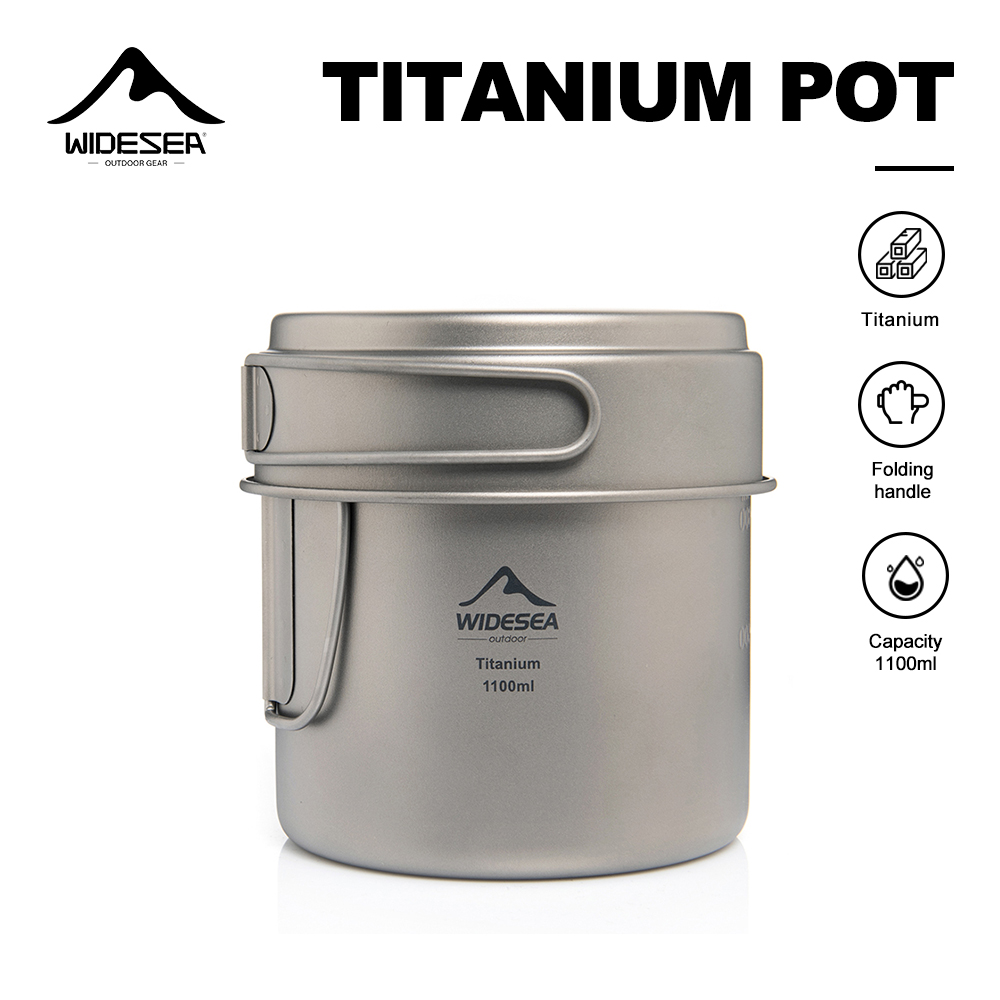 Mess Kit Titanium - หม้อตั้งแคมป์ไทเทเนียม Ultralight Widesea 1100 มล. พร้อมหูจับพับได้