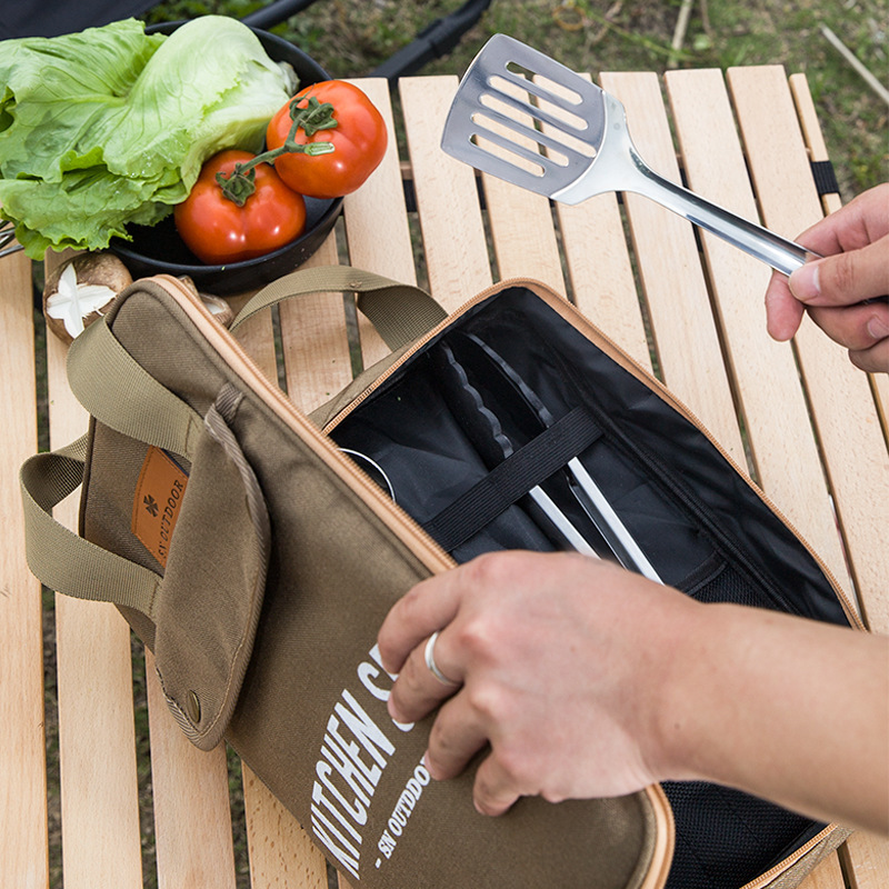 Camping Cooking Accessories Set - ชุดเครื่องครัวแคมป์ปิ้ง 8 ชิ้น พร้อมกระเป๋าพกพา อุปกรณ์ทำครัวสำหรับเดินทางกลางแจ้ง กระเป๋าเก็บของ