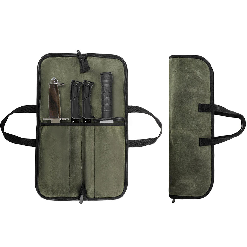 Camping Cooking Bag - กระเป๋าใส่มีดผ้าแคนวาสเคลือบแว็กซ์ หลายช่อง ใส่ได้หลายมีด พกพาสะดวก สำหรับเชฟ กระเป๋าเก็บมีดแบบยุทธวิธี
