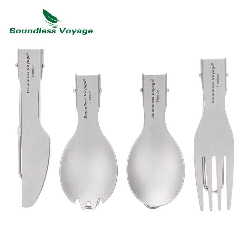 Camp Spork Set - ชุดช้อนส้อมพับได้ไทเทเนียม Boundless Voyage สำหรับตั้งแคมป์ ช้อน ส้อม