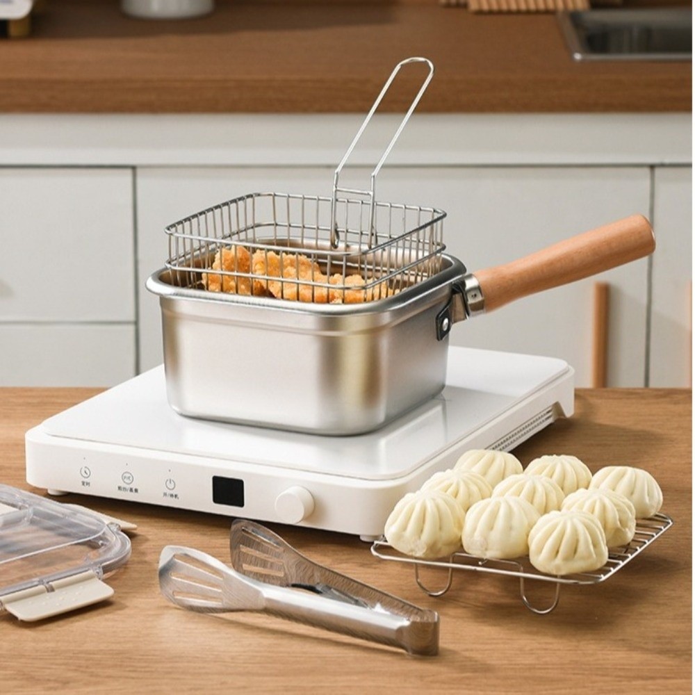 Camping Cooking Accessories Set - กระทะสแตนเลสแบบพกพา รูปทรงสี่เหลี่ยม หม้อทำอาหารแบบไม่ติดกระทะ พร้อมตะกร้า ชุดเครื่องครัวสำหรับตั้งแคมป์ สำหรับทำพาสต้า