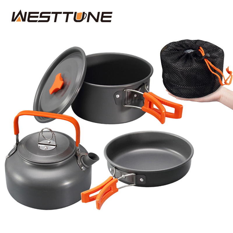 Camping Cooking Tin - WESTTUNE ชุดเครื่องครัวตั้งแคมป์อลูมิเนียมกลางแจ้งแบบพกพาชุดทําอาหารหม้อกาต้มน้ําสําหรับตั้งแคมป์บนโต๊ะอาหารเดินป่าปิคนิค 3 ชิ้น