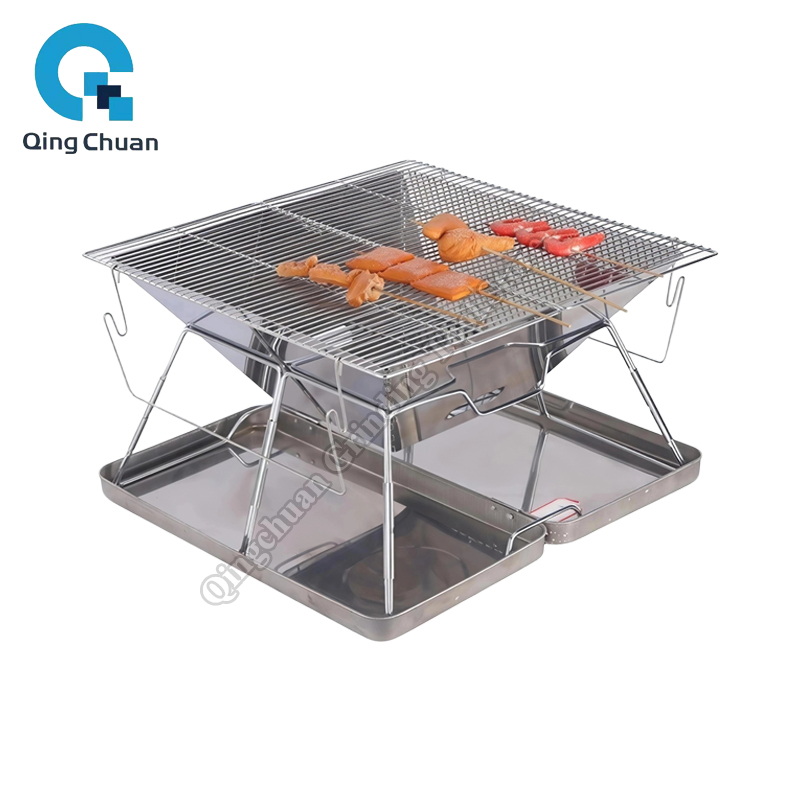 Camping With Cooking - เตาปิ้งย่างแบบพับได้ สแตนเลส ใช้ถ่าน เหมาะสำหรับตั้งแคมป์ ทำอาหารกลางแจ้ง เดินป่า