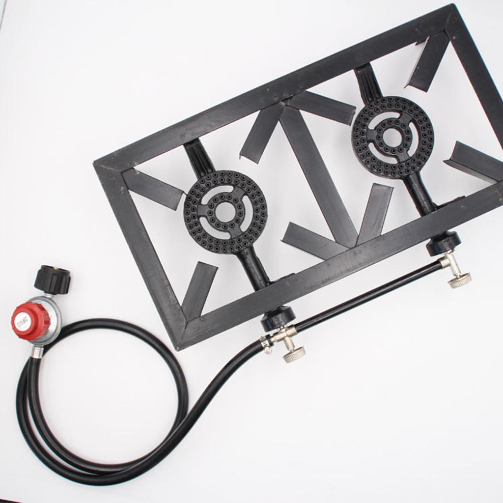 Camping Double Cooking Stove - เตาแก๊สแบบสองหัวเตาพร้อมตัวปรับแรงดัน Psi สำหรับการตั้งแคมป์ การเดินทาง การทำอาหาร การเดินป่า
