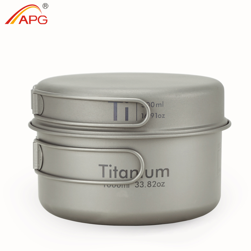 Mess Kit Titanium - APG Ultralight กระทะไทเทเนียมกลางแจ้ง Camping Tableware หม้อไทเทเนียมเครื่องครัวปิกนิกห้องครัวเดินป่า