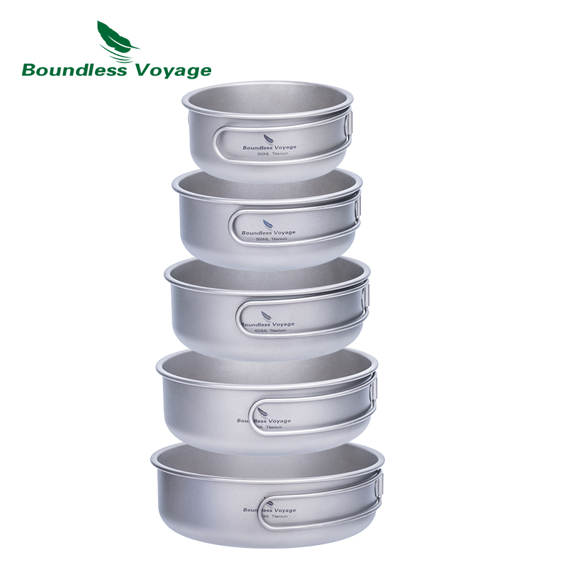 Mess Kit Titanium - Boundless Voyage ไทเทเนียมชามชุดจานพับกลางแจ้ง Camping แบบพกพาจานจานรองบนโต๊ะอาหาร 5
