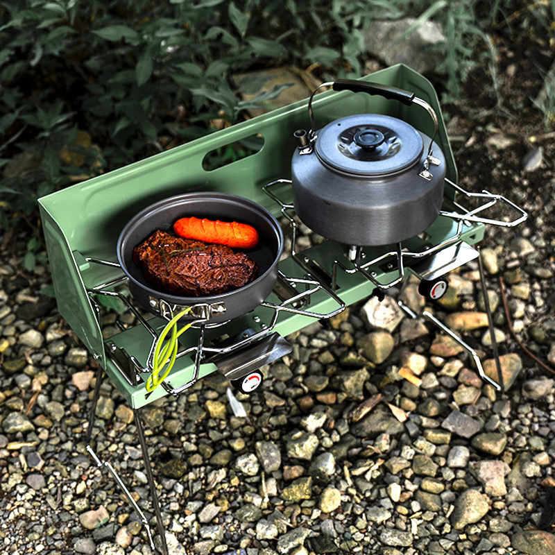 Camping Double Cooking Stove - เตาแก๊สพกพา เตาแก๊สแบบแยกส่วนสำหรับตั้งแคมป์ ชุดอุปกรณ์ทำอาหารครบชุด 2026 สำหรับปิกนิก บาร์บีคิว