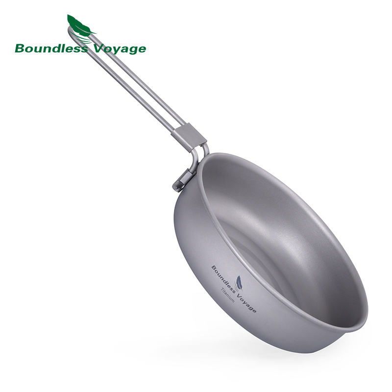 Camping Cooking Tin - Boundless Voyage Ultra-Light ไทเทเนียมกระทะกับจับพับกลางแจ้ง Camping Skillet