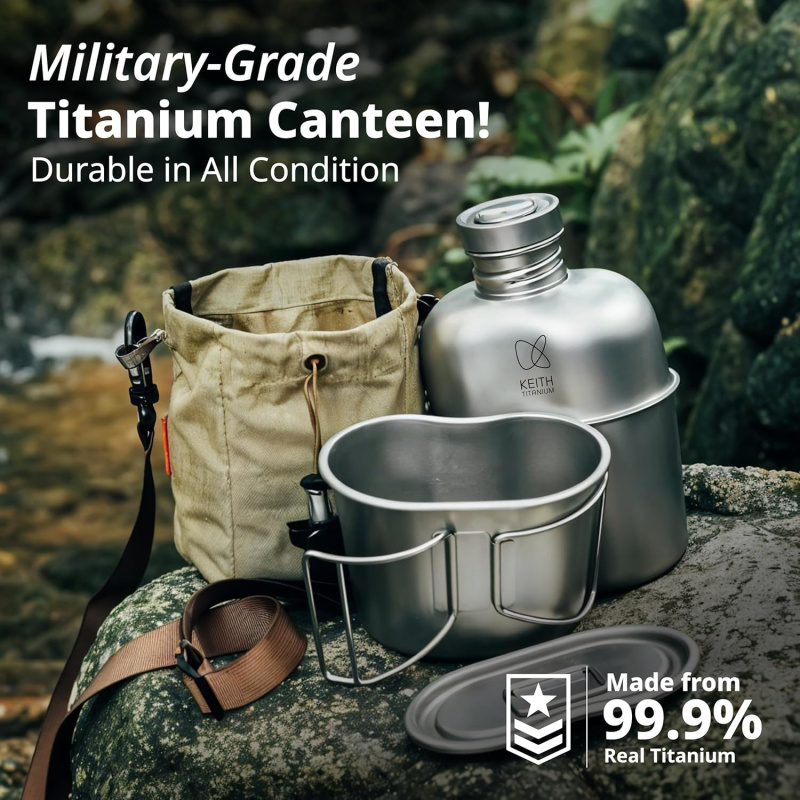 Mess Kit Titanium - ขวดไทเทเนียม Keith สำหรับกิจกรรมกลางแจ้ง แคมป์ปิ้ง เดินป่า ชุดขวดน้ำทหาร