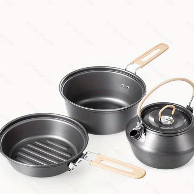 Camping Cooking Set With Kettle - ชุดกาน้ำชาสำหรับกิจกรรมกลางแจ้ง หม้อสำหรับตั้งแคมป์ หม้อทอดแบบรวม หม้ออเนกประสงค์ กาต้มน้ำ อุปกรณ์ทำอาหารสำหรับแคมป์ปิ้ง