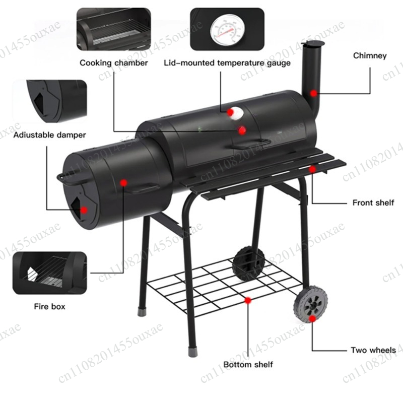 Camping Double Cooking Stove - เตาบาร์บีคิวถ่านแบบสองด้านขนาดใหญ่ หนาพิเศษ สไตล์อเมริกัน สำหรับตั้งแคมป์กลางแจ้ง ใช้ในครัวเรือน ทำอาหารในสวนหลังบ้าน