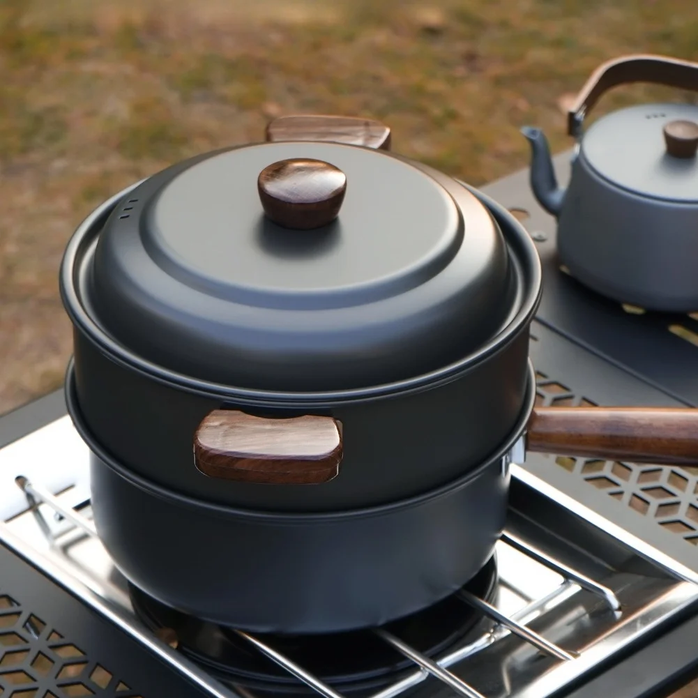 Camping Cooking Pot With Lid - ชุดหม้อทำอาหารแคมป์ปิ้ง 3 ลิตร ทำจากอลูมิเนียมอัลลอย พร้อมฝาปิด ใช้สำหรับทำอาหารและนึ่ง