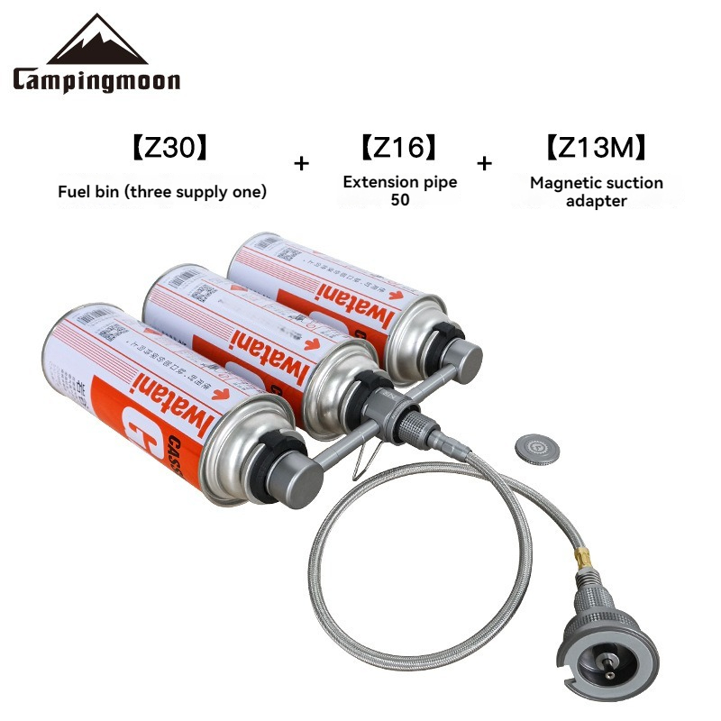 Camping Cooking Burner - ถังแก๊สแบบตลับ 3 หัวเตา พร้อมอะแดปเตอร์แก๊สแบบแบนยาว พร้อมท่อต่อขยาย 50