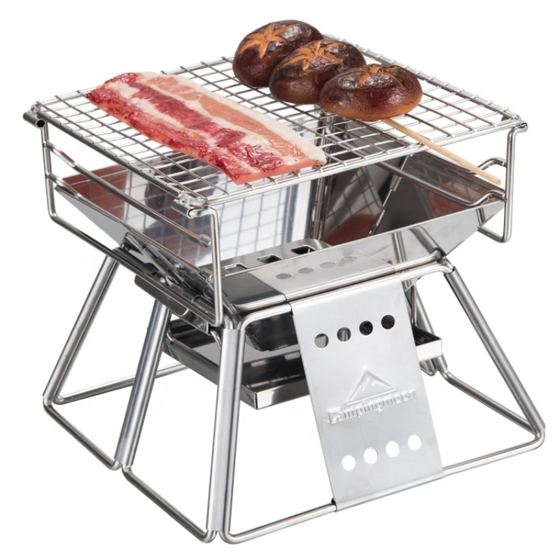 Camping Cooking Burner - CAMPINGMOON เตาย่างถ่านบาร์บีคิวแบบตั้งแคมป์กลางแจ้งเครื่องตะแกรงย่างบาร์บีคิวแบบปรับได้แบบพกพาพับได้ตะแกรงย่างบาร์บีคิวสแตนเลส