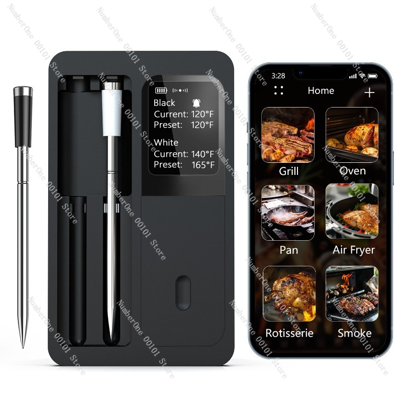 Meat Thermometer Camp - เครื่องวัดอุณหภูมิเนื้อไร้สายบลูทูธพร้อมจอแสดงผลดิจิตอล สำหรับตรวจสอบอุณหภูมิอาหารในครัว สำหรับบาร์บีคิว ปิ้งย่าง และแคมป์ปิ้ง