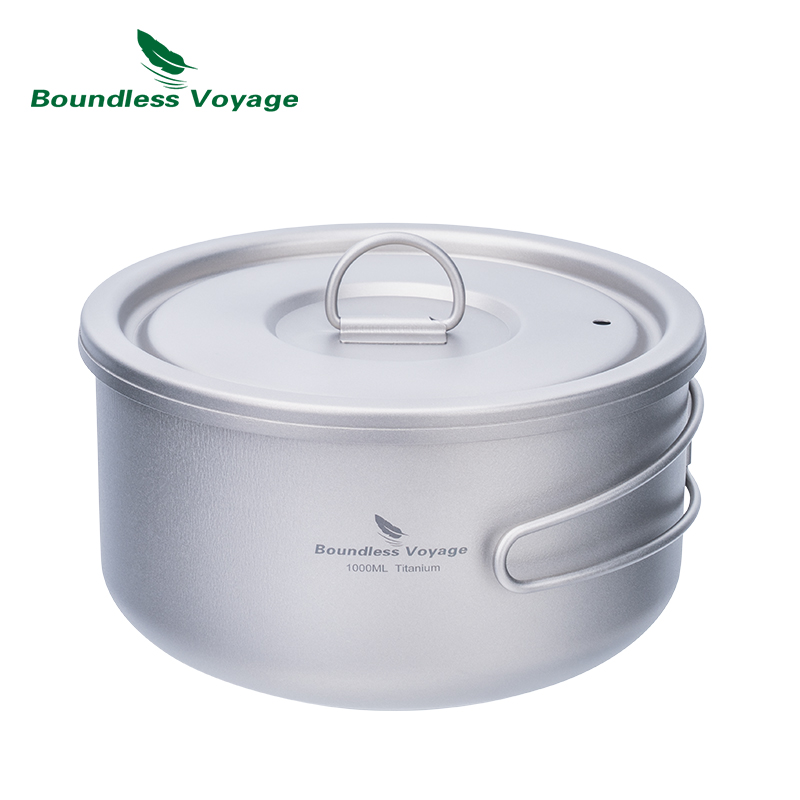 Camping Cooking Tin - Boundless Voyage ไทเทเนียม Camping หม้อพร้อมฝาปิด Ultralight