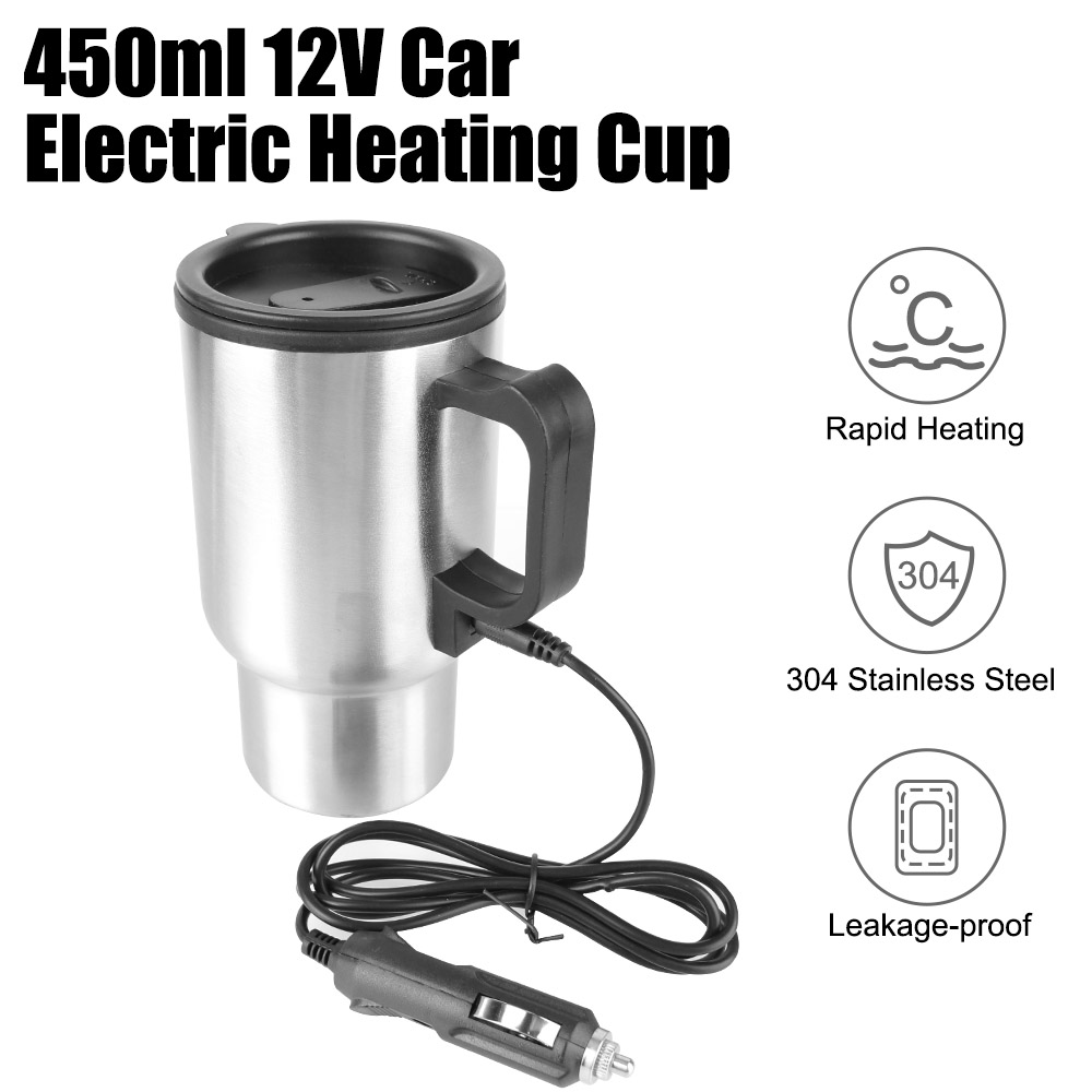 Camping Cooking Tin - กาต้มน้ำไฟฟ้าสำหรับรถยนต์12V 450ml กาต้มน้ำนมกาแฟแก้วความร้อนตั้งแคมป์เดินทางกาต้มน้ำสแตนเลสถ้วยอุ่นให้ร้อนรถ