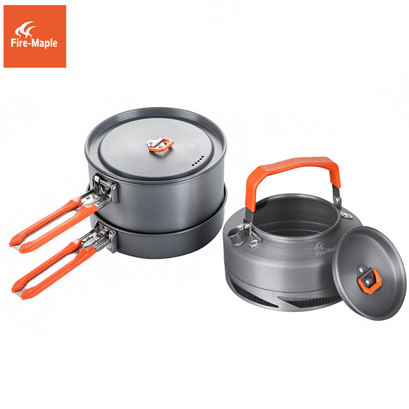 Camping Cooking Set With Kettle - Fire Maple Camping เครื่องครัวจาน Camp ชุดทําอาหารเดินป่าแลกเปลี่ยนความร้อนหม้อกาต้มน้ํา