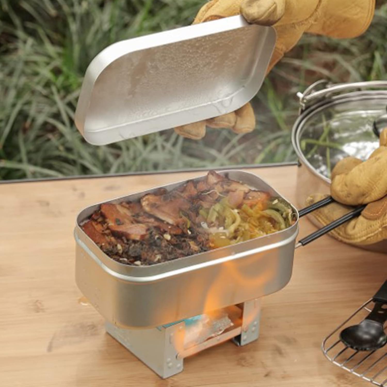 Camping Cooking Tin - ที่จับกล่องเบนโตะแบบพับได้, ภาชนะบรรจุอาหารกลางวันสำหรับผู้ใหญ่, เครื่องครัวอลูมิเนียมสำหรับตั้งแคมป์, กล่องอาหารกลางวันสำหรับปิกนิก, แคมป์ปิ้ง, เดินป่า