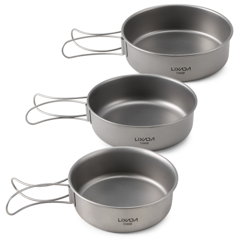 Mess Kit Titanium - Lixada ชามไทเทเนียม Ultralight ไทเทเนียมชามอาหารค่ํา PAN พับได้