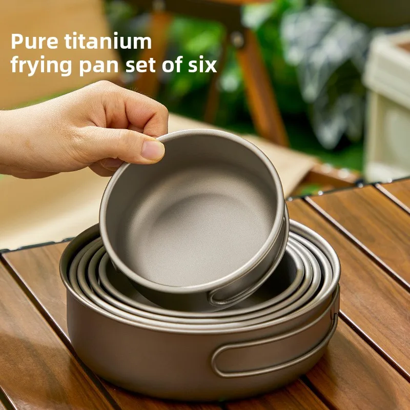 Mess Kit Titanium - ไทเทเนียมกลางแจ้งชุดหม้อปิคนิคตั้งแคมป์ชุดบนโต๊ะอาหารพับได้น้ําหนักเบาแบบพกพาซุปหม้อทําอาหารชุดหม้อ