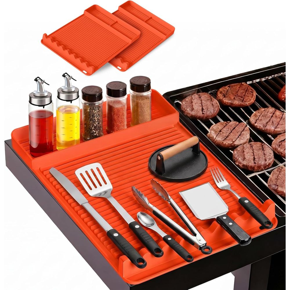 Camping With Cooking - แผ่นรองย่างซิลิโคนทนความร้อน - 16x11.5 นิ้ว แผ่นรองกันลื่นสำหรับบาร์บีคิว อุปกรณ์ทำอาหารกลางแจ้ง