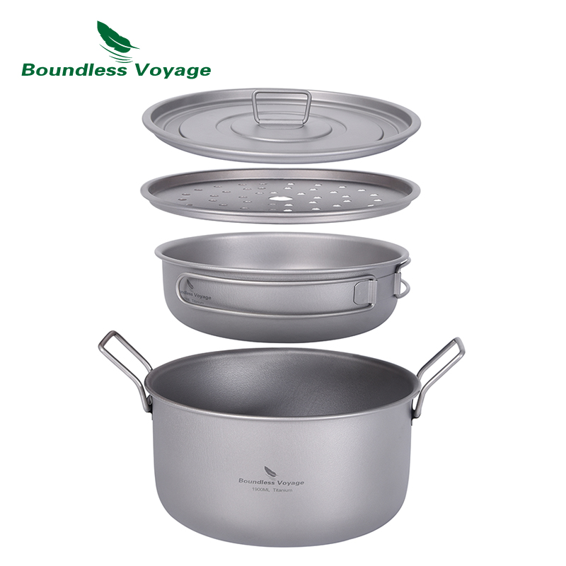 Mess Kit Titanium - อย่างไร้ขอบเขตการเดินทางหม้ออาหารแคมป์ปิ้งหม้อไอน้ำไทเทเนียมอเนกประสงค์พร้อมฝาปิดชุดรับประทานกลางแจ้ง Ti2057C