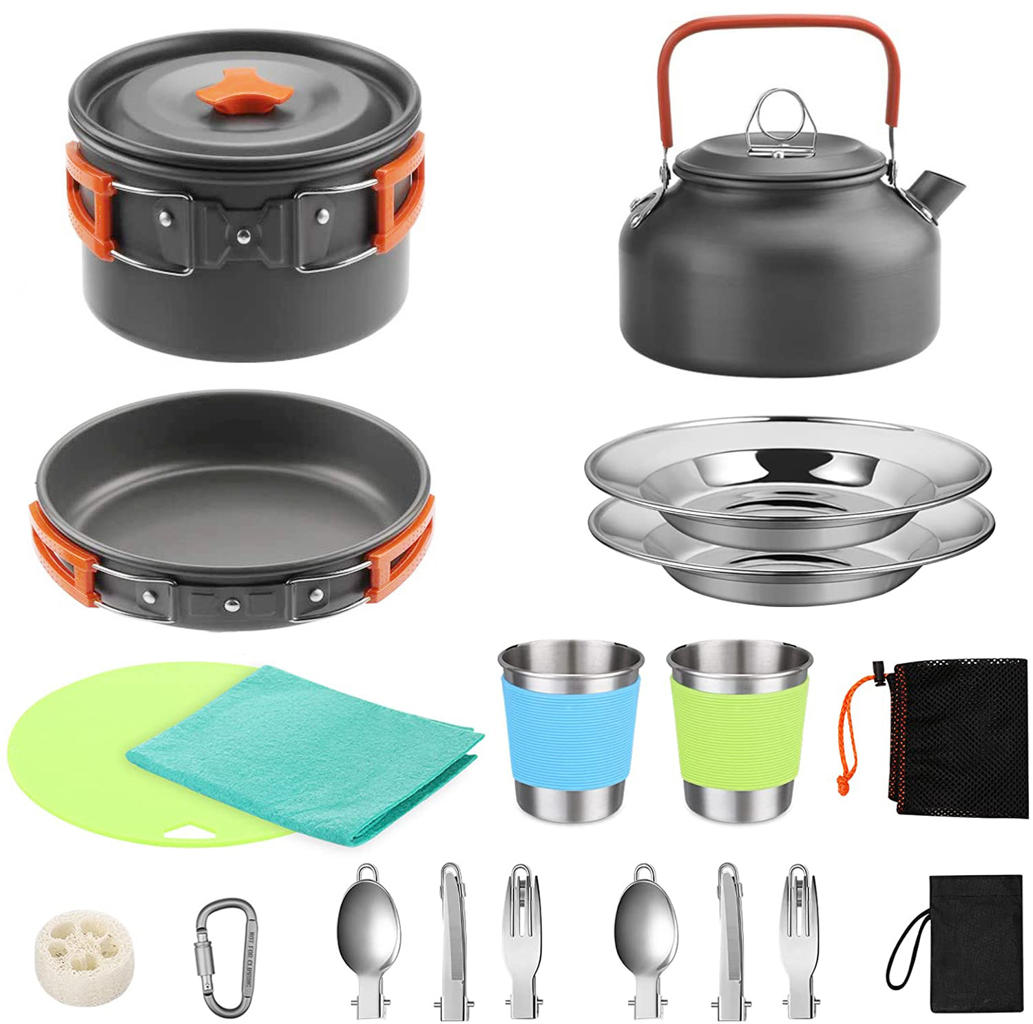 ชุดทำอาหารสำหรับตั้งแคมป์กลางแ - Camping Cooking Set With Kettle บทวิจารณ์และราคา
