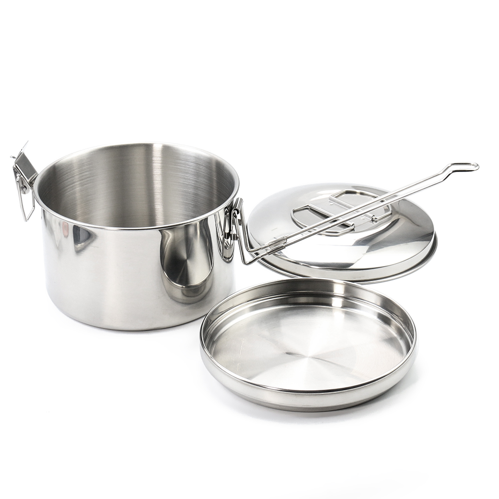หม้อแขวนสแตนเลสสำหรับตั้งแคมป์ - Camping Cooking Pot With Lid บทวิจารณ์และราคา