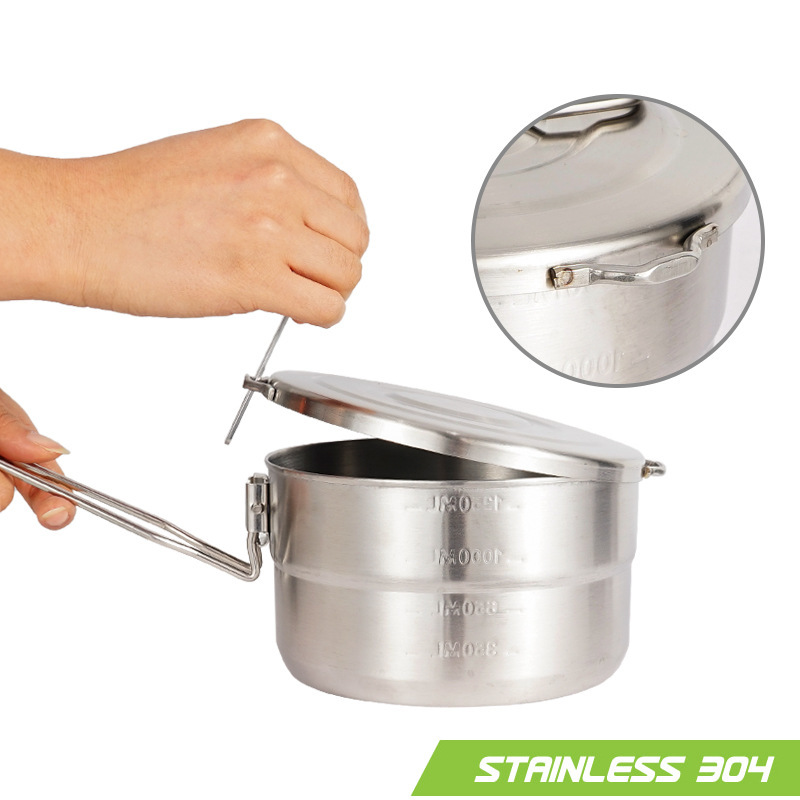 หม้อหุงต้มสแตนเลสสำหรับใช้งานก - Camping Cooking Pot With Lid บทวิจารณ์และราคา