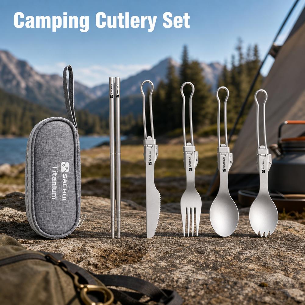 ชุดช้อนส้อมตะเกียบไทเทเนียมสำห - Camp Spork Set บทวิจารณ์และราคา