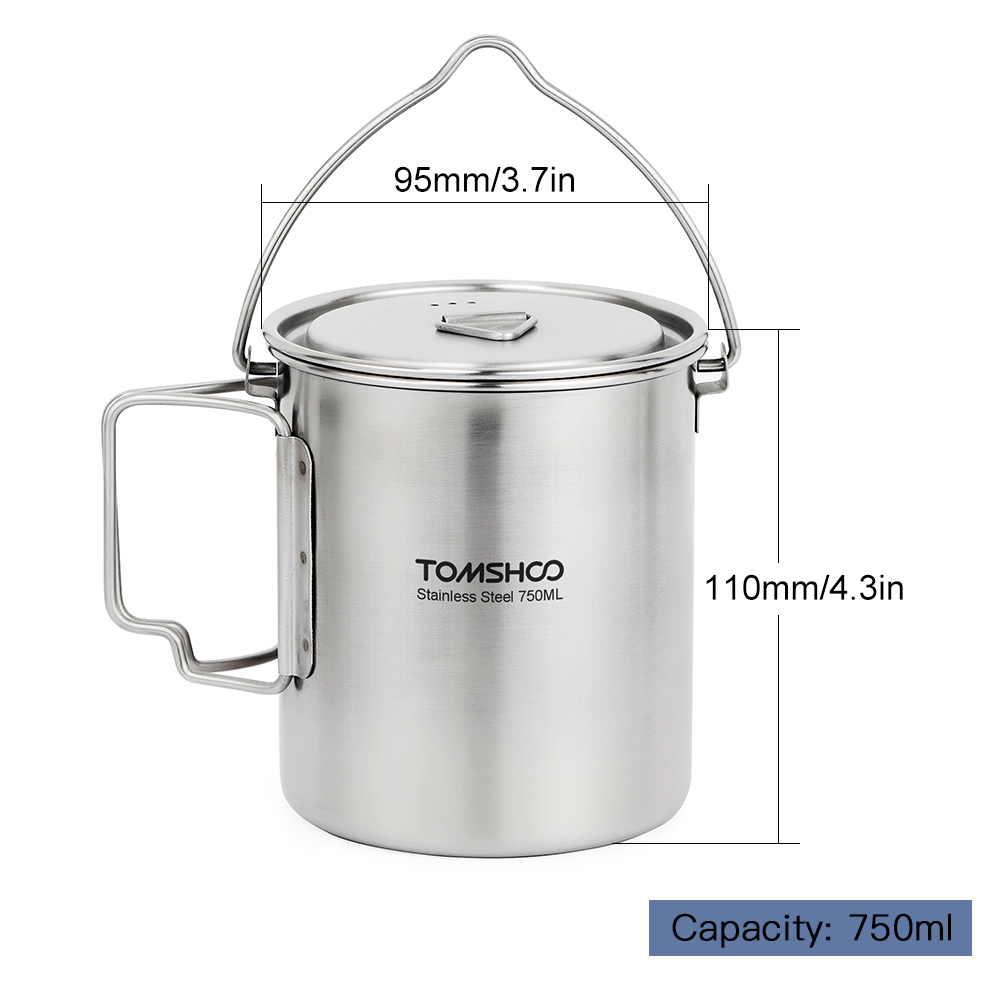 TOMSHOO 750 มลหม้อสแตนเลสถ้วยน - Camping Cooking Pot With Lid บทวิจารณ์และราคา