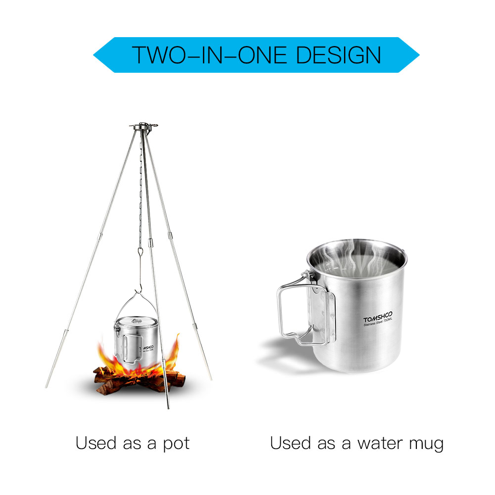 TOMSHOO 750 มลหม้อสแตนเลสถ้วยน - Camping Cooking Pot With Lid บทวิจารณ์และราคา