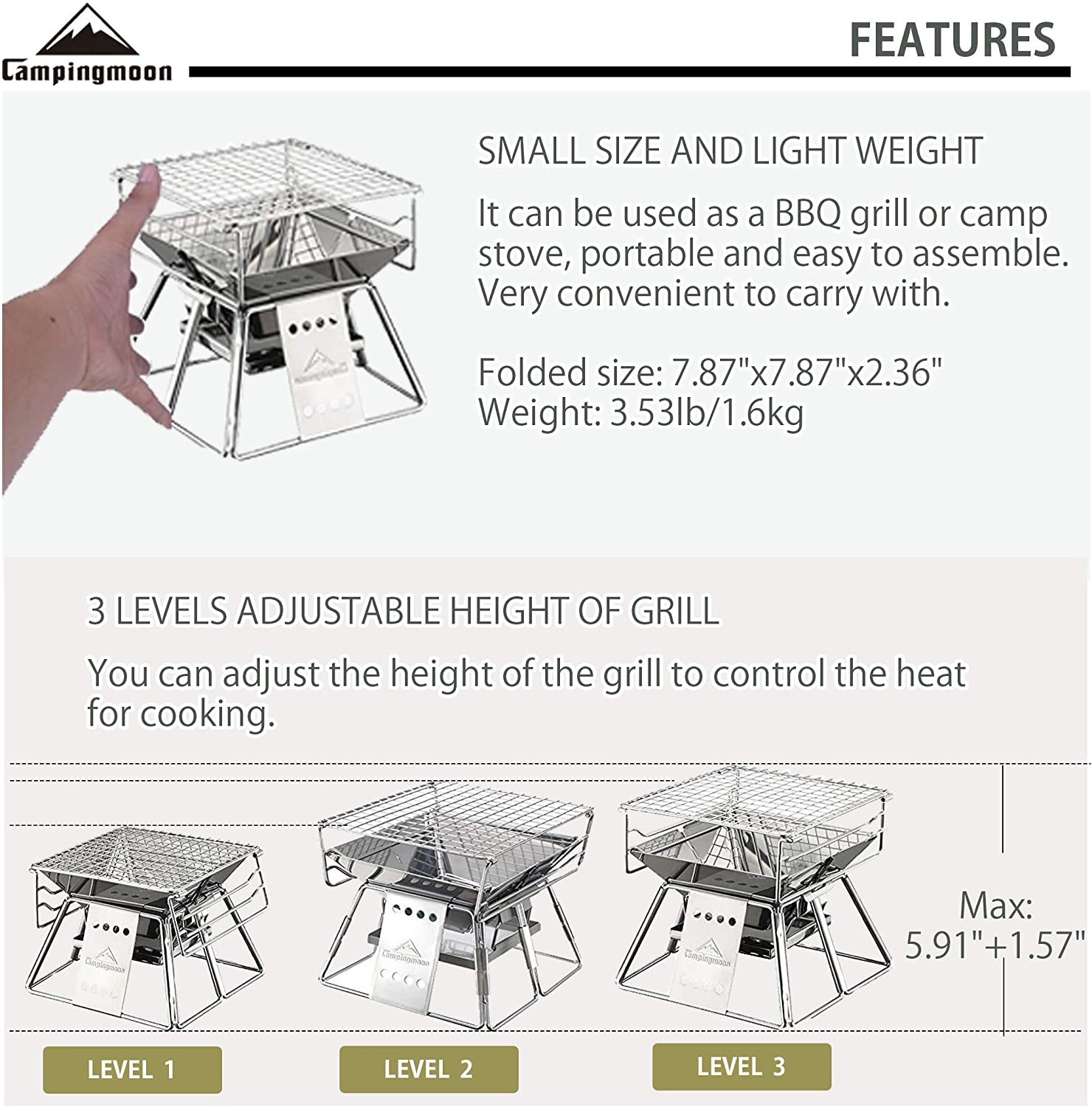 CAMPINGMOON เตาย่างถ่านบาร์บีค - Camping Cooking Burner บทวิจารณ์และราคา