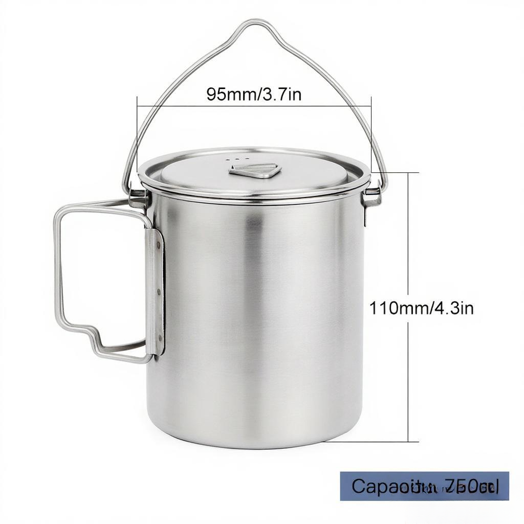 หม้อสแตนเลสขนาด 750 มล. แก้วน้ - Camping Cooking Pot With Lid บทวิจารณ์และราคา