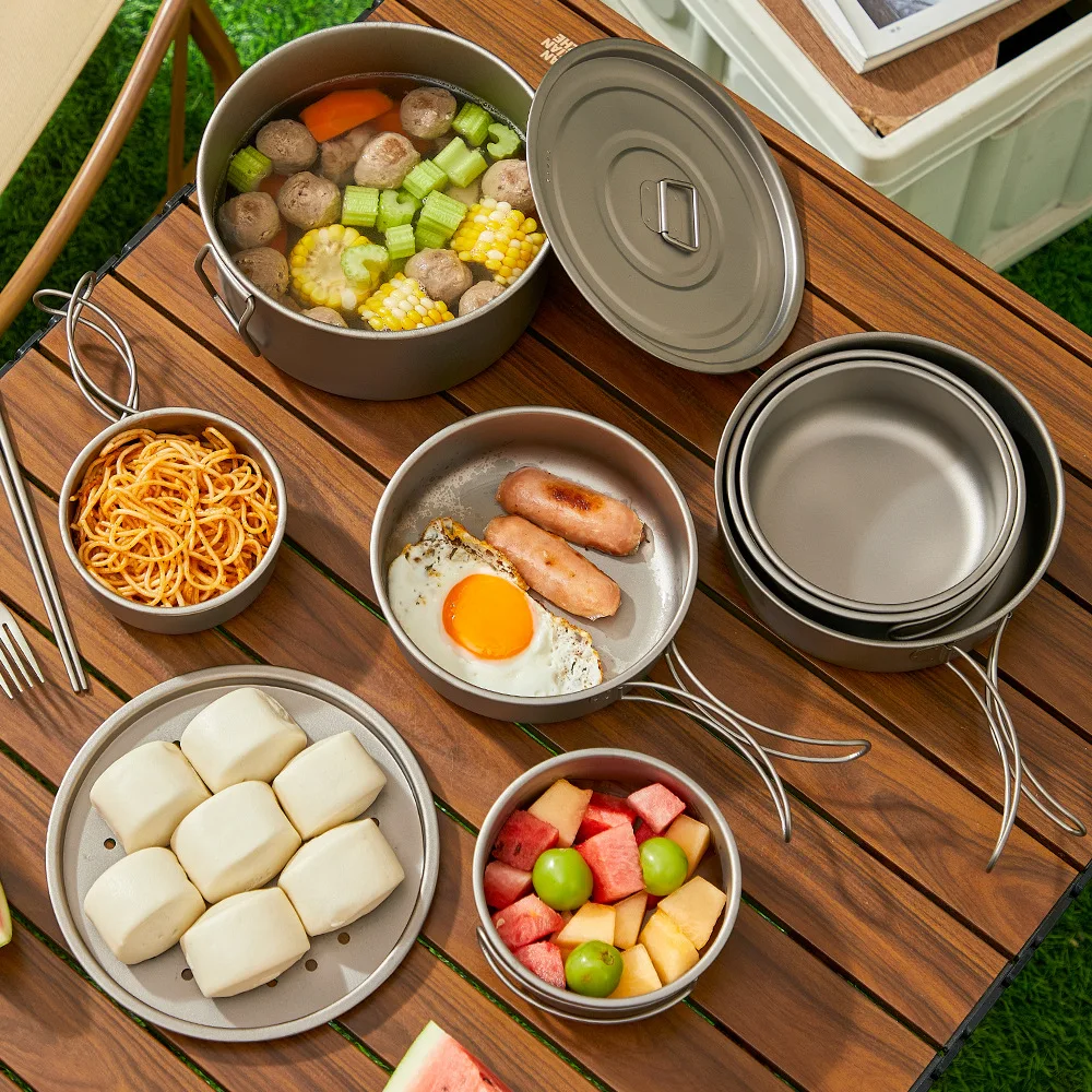 ไทเทเนียมกลางแจ้งชุดหม้อปิคนิค - Mess Kit Titanium บทวิจารณ์และราคา